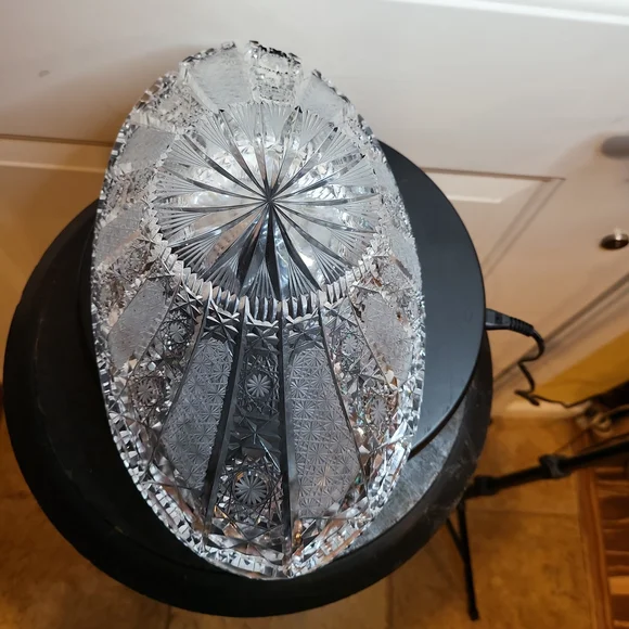 Beautiful Antique Wheel Cut Glass Ornate Oval Crystal Bowl 12.5" - Picture 9 of 10